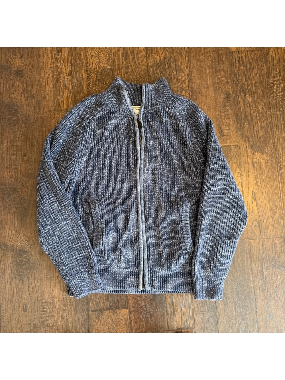 L.L.Bean Sweater Men's Blue 100% Heavy Knit Cotton Zip-Up Sweater Pullover